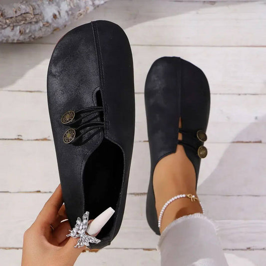 Sommerschuhe Damen | Flats mit Vintage-Knopfdetail